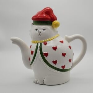 RARE Paula Best Bertholf 1986 Shafford Cat in Pajamas Heart Dot Tea Pot - 8½"